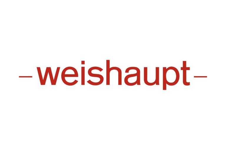 Logo von Weishaupt in roter Schrift auf weißem Hintergrund.