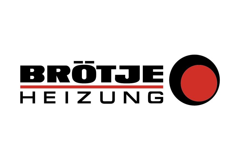 Logo von Brötje Heizung mit rotem Kreis und schwarzem Schriftzug.