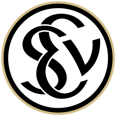 Schwarzes und weißes Logo mit geschwungenen Buchstaben „SV“ in einem Kreis.